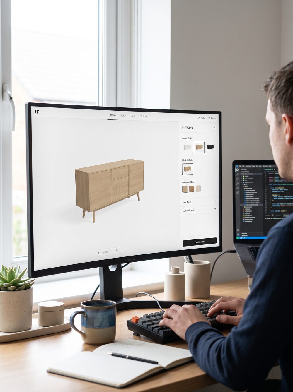 Monitor mit 3D-Konfigurator an einem hellen Arbeitsplatz (Beispielbild)